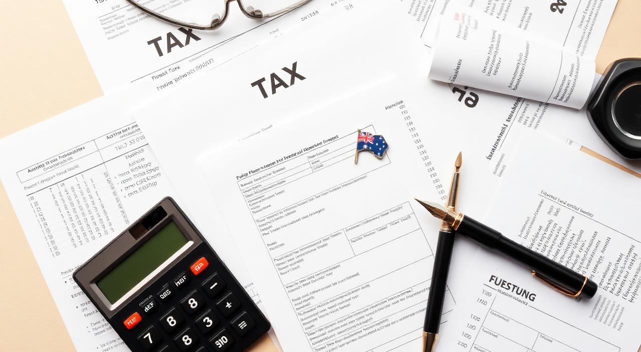 Tax forms, calculator and pen arranged for BAS preparation